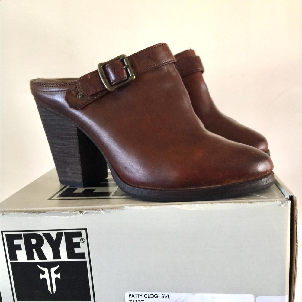 Frye Leather Clog/Mule/Bootie with buckle accent